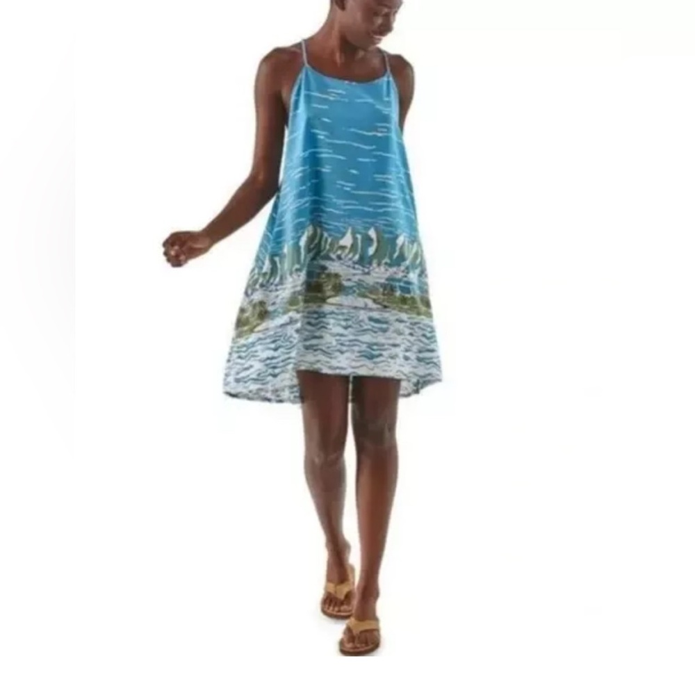 PATAGONIA PATALOHA Hawaiian Tank Dress in Malama ‘Aina Mako Blue Beach Sz S